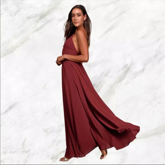 Lulu's Mythical Kind Of Love Wine Red Chiffon Sleeveless Long Maxi Dress Medium - Picture 12 of 12
